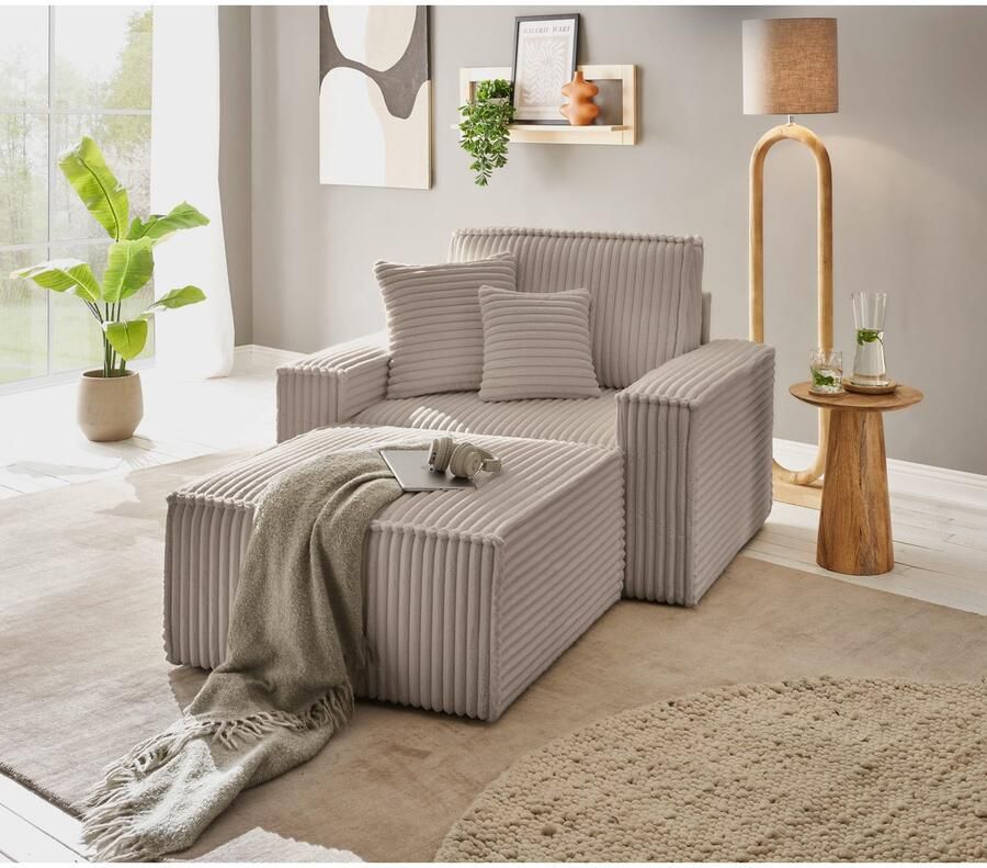 Andas Loveseat FINNLEY Loveseat & Hocker in set trendy stoffen incl. Sierkussens beschikbaar in de stofkwaliteiten bouclé structuur fijn en mega cord (2-delig)