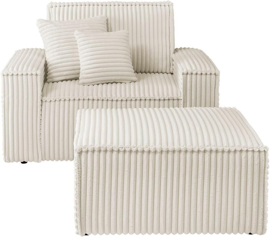 Andas Loveseat FINNLEY Loveseat & Hocker in set trendy stoffen incl. Sierkussens beschikbaar in de stofkwaliteiten bouclé structuur fijn en mega cord (2-delig)