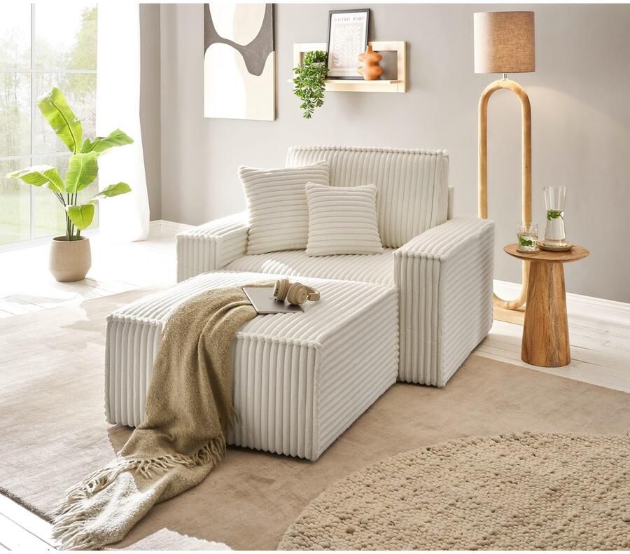 Andas Loveseat FINNLEY Loveseat & Hocker in set trendy stoffen incl. Sierkussens beschikbaar in de stofkwaliteiten bouclé structuur fijn en mega cord (2-delig)