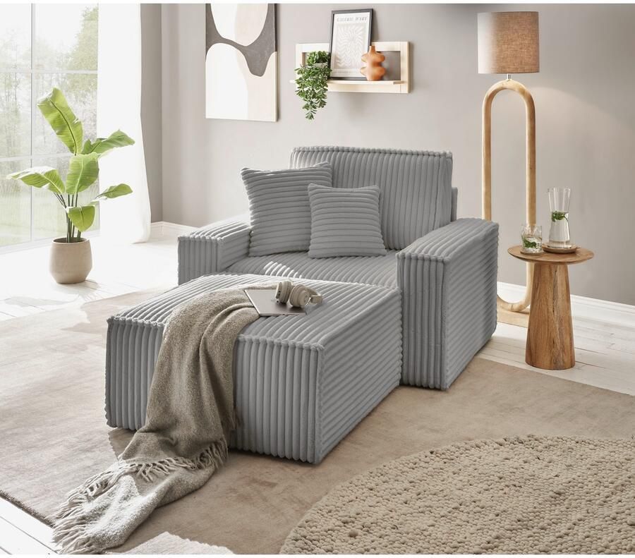 Andas Loveseat FINNLEY Loveseat & Hocker in set trendy stoffen incl. Sierkussens beschikbaar in de stofkwaliteiten bouclé structuur fijn en mega cord (2-delig)