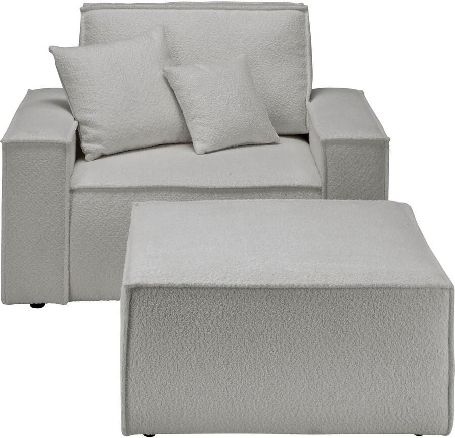 OTTO Loveseat FINNLEY Loveseat & Hocker in set trendy stoffen incl. Sierkussens beschikbaar in de stofkwaliteiten bouclé structuur fijn en mega cord (2-delig)