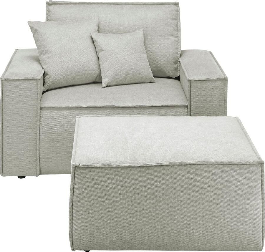 OTTO Loveseat FINNLEY Loveseat & Hocker in set trendy stoffen incl. Sierkussens beschikbaar in de stofkwaliteiten bouclé structuur fijn en mega cord (2-delig)