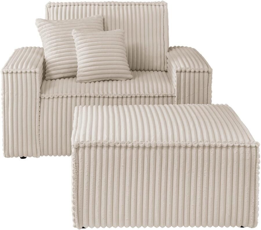 Andas Loveseat FINNLEY Loveseat & Hocker in set trendy stoffen incl. Sierkussens beschikbaar in de stofkwaliteiten bouclé structuur fijn en mega cord (2-delig)
