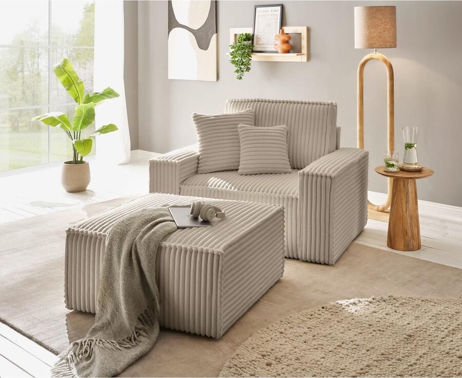 Andas Loveseat FINNLEY Loveseat & Hocker in set trendy stoffen incl. Sierkussens beschikbaar in de stofkwaliteiten bouclé structuur fijn en mega cord (2-delig)