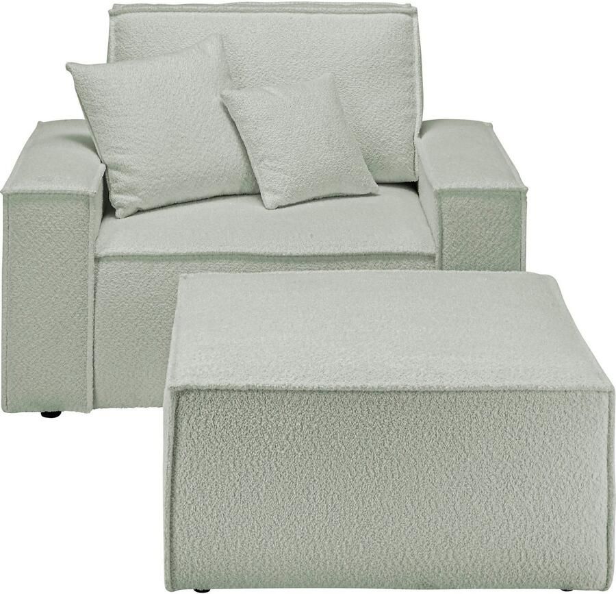 OTTO Loveseat FINNLEY Loveseat & Hocker in set trendy stoffen incl. Sierkussens beschikbaar in de stofkwaliteiten bouclé structuur fijn en mega cord (2-delig)