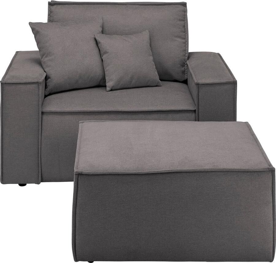 OTTO Loveseat FINNLEY Loveseat & Hocker in set trendy stoffen incl. Sierkussens beschikbaar in de stofkwaliteiten bouclé structuur fijn en mega cord (2-delig)