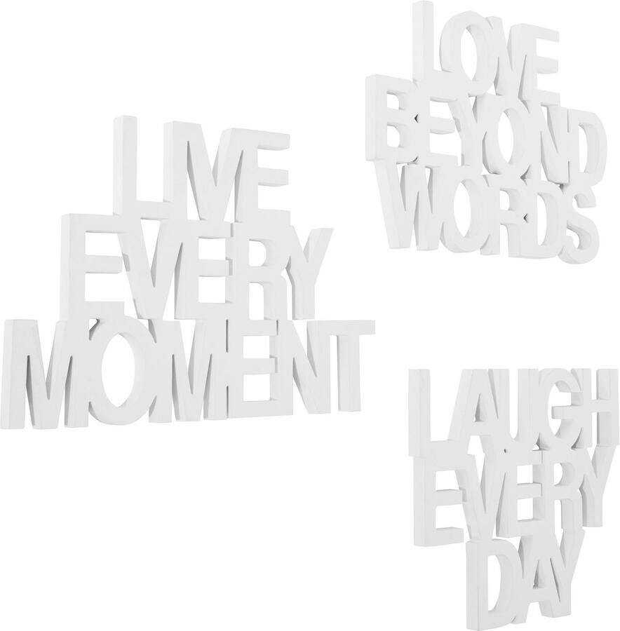 Andas Sierobject voor aan de wand Opschrift Live every Moment Love beyond Words Laugh every Day (3 stuks)