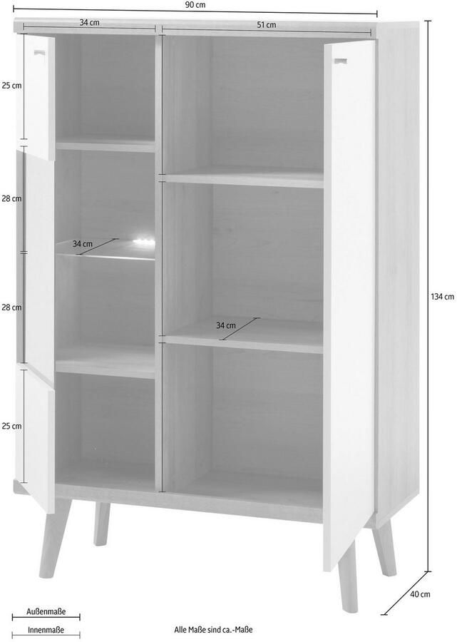 Andas Vitrinekast MERLE Scandi Design hoogte 134 cm