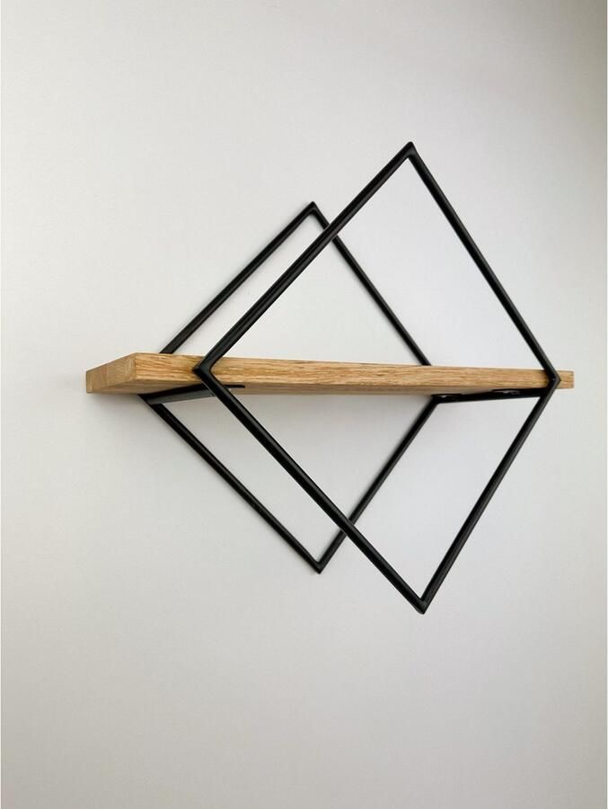 Andas Wandplank Aken Gemaakt van metaal met massief eiken vakken