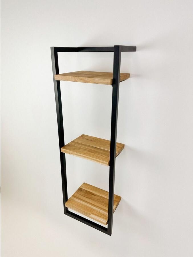 Andas Wandplank Borken rek plank wandplank Gemaakt van metaal met massief eiken planken