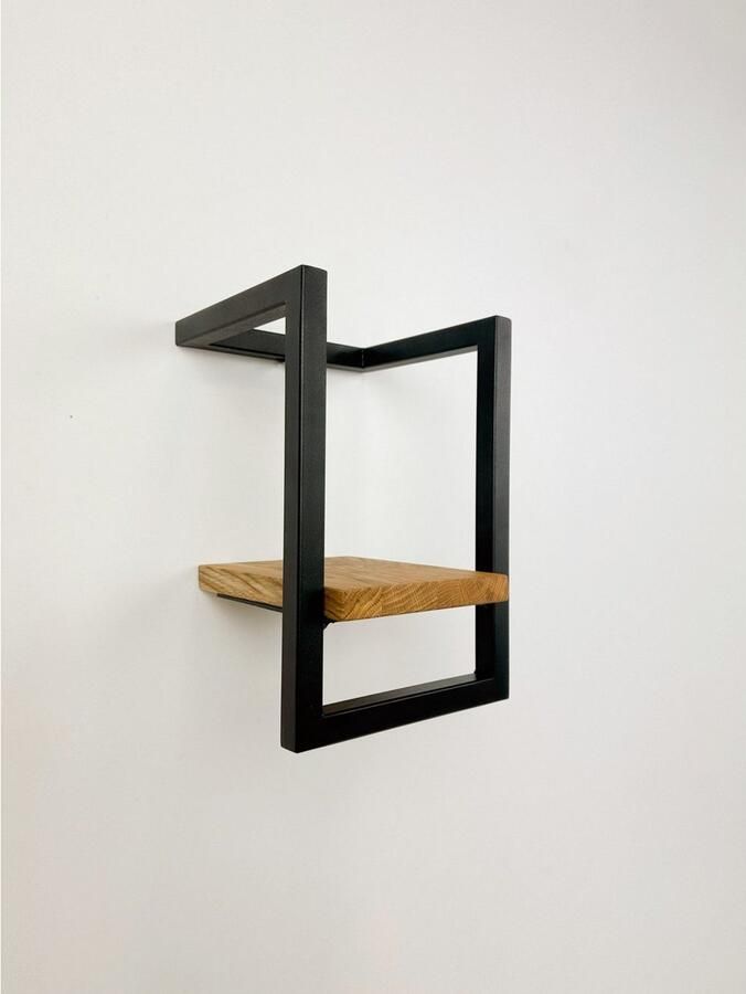 Andas Wandplank Borken rek plank wandplank Gemaakt van metaal met massief eiken planken