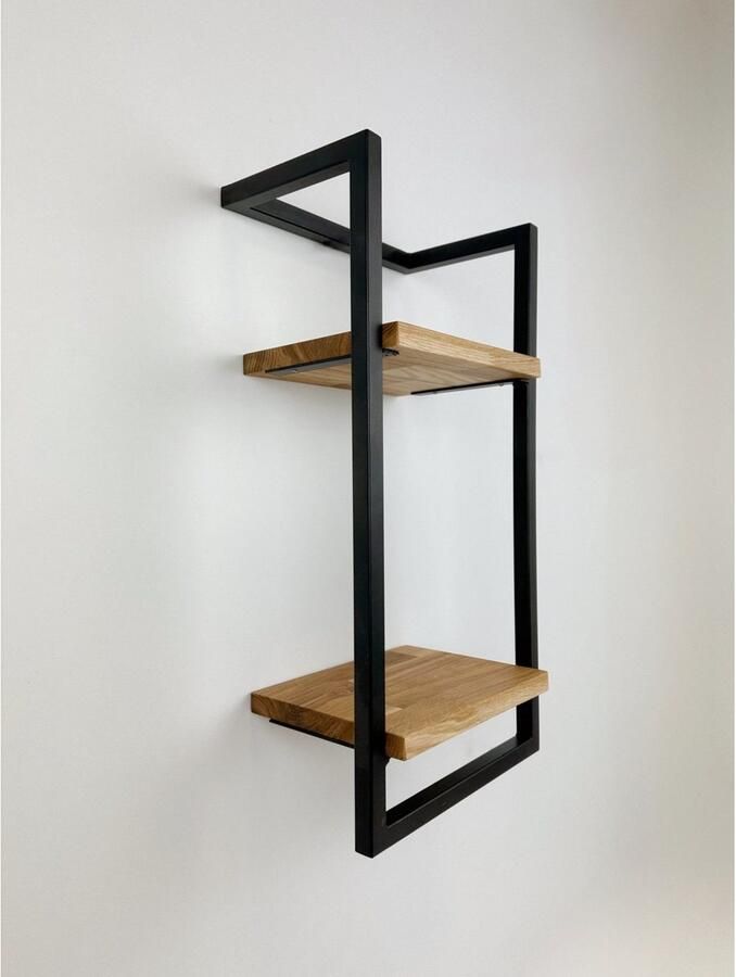 Andas Wandplank Borken rek plank wandplank Gemaakt van metaal met massief eiken planken