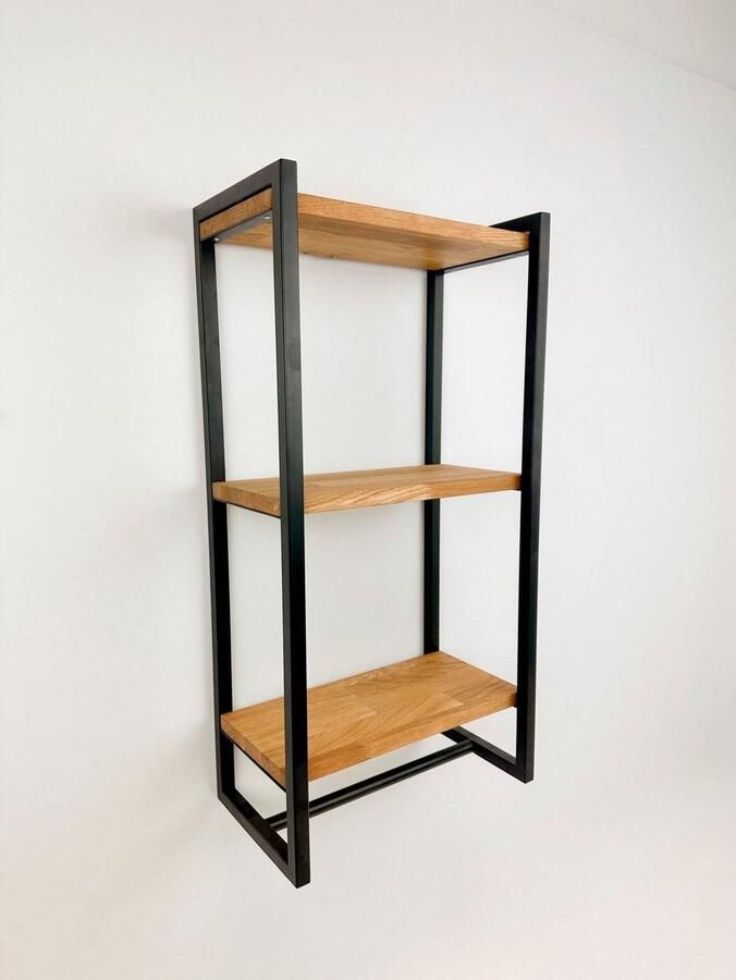 Andas Wandplank Genoa Frame van metaal 3 legplanken van eikenhout hoogte 80 cm