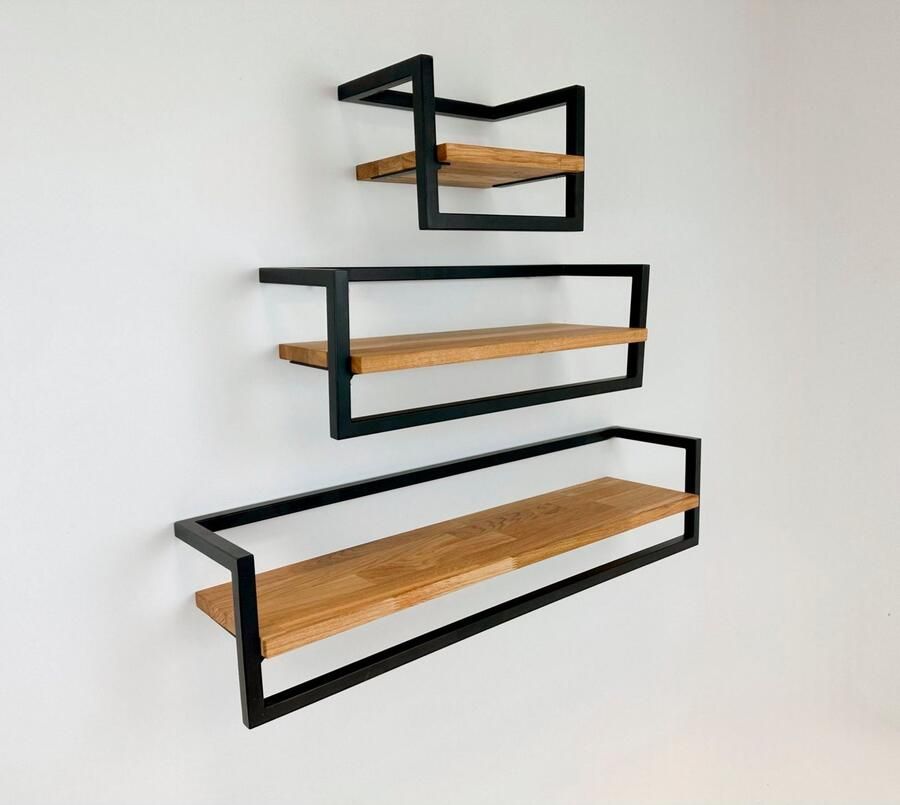 Andas Wandplank Kemi Frame van metaal legplank van eikenhout