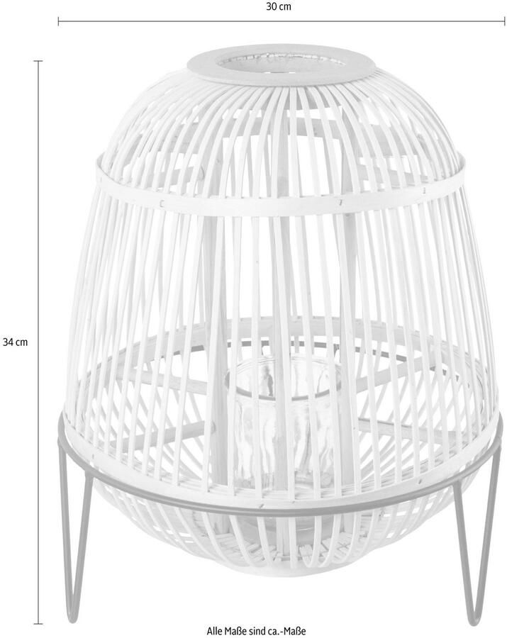 Andas Windlicht TROMSO van bamboe met glasinzet met metalen poten hoogte ca. 34 cm