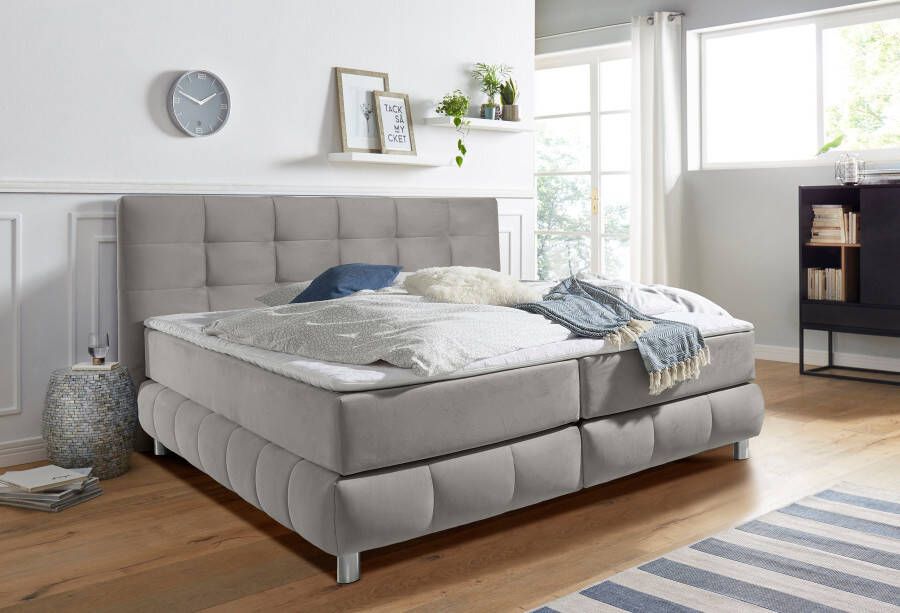 Andas Boxspring Salo XXL in fluwelige look of structuurstof 6 breedten in extra lang 220 cm 4 hardheden