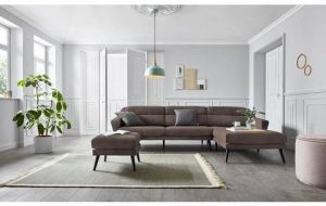 Andas Hoekbank Bille met naad in rugkussen en benen van eikenhout design by morten georgsen