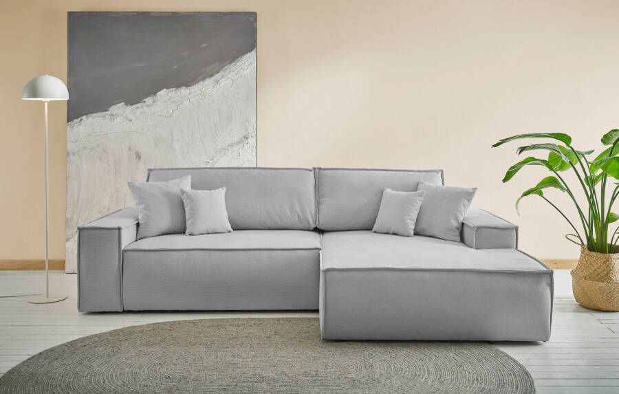 Andas Hoekbank Finnley bedbank 267 cm in bouclé en fijne structuurstof L-model