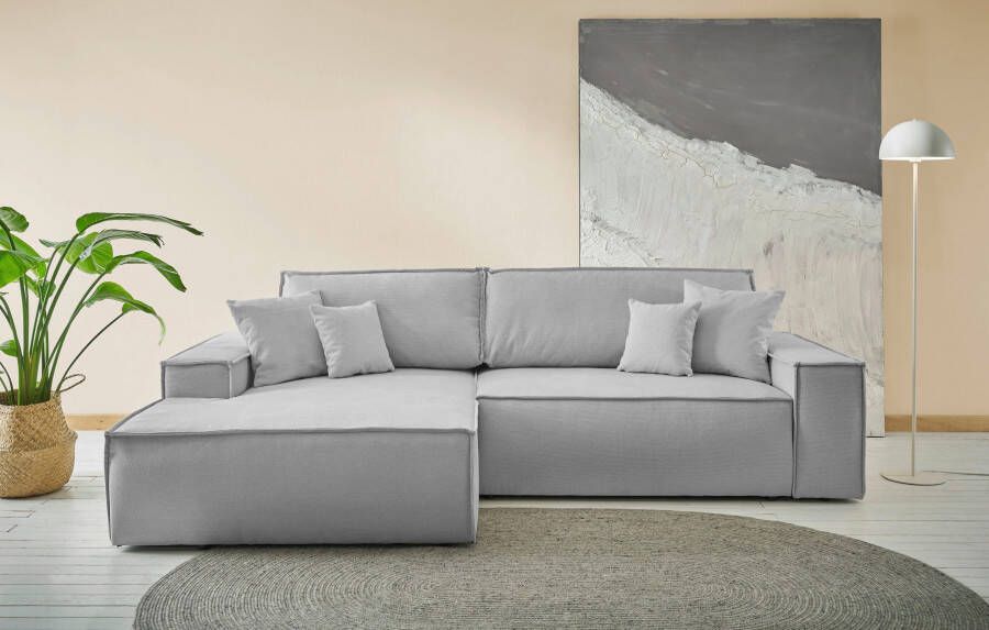 Andas Hoekbank Finnley bedbank 267 cm in bouclé en fijne structuurstof L-model