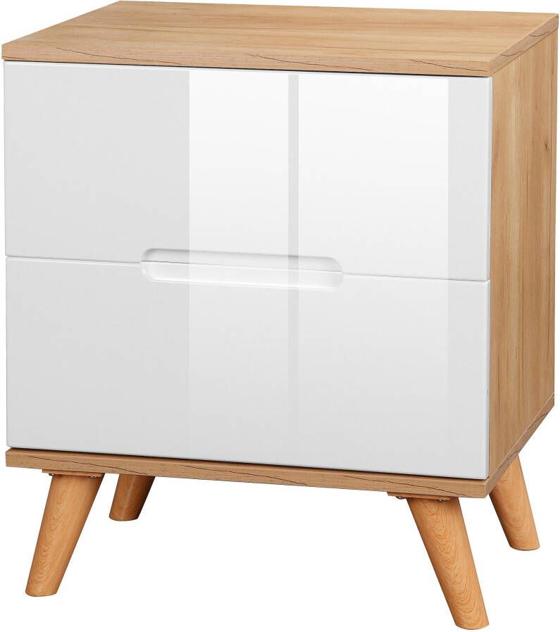 Andas Nachtkastje Lund nachttafel bijzetkast commode met hoogglans fronten Nachtkastje met 2 lades bestseller in Scandinavisch design
