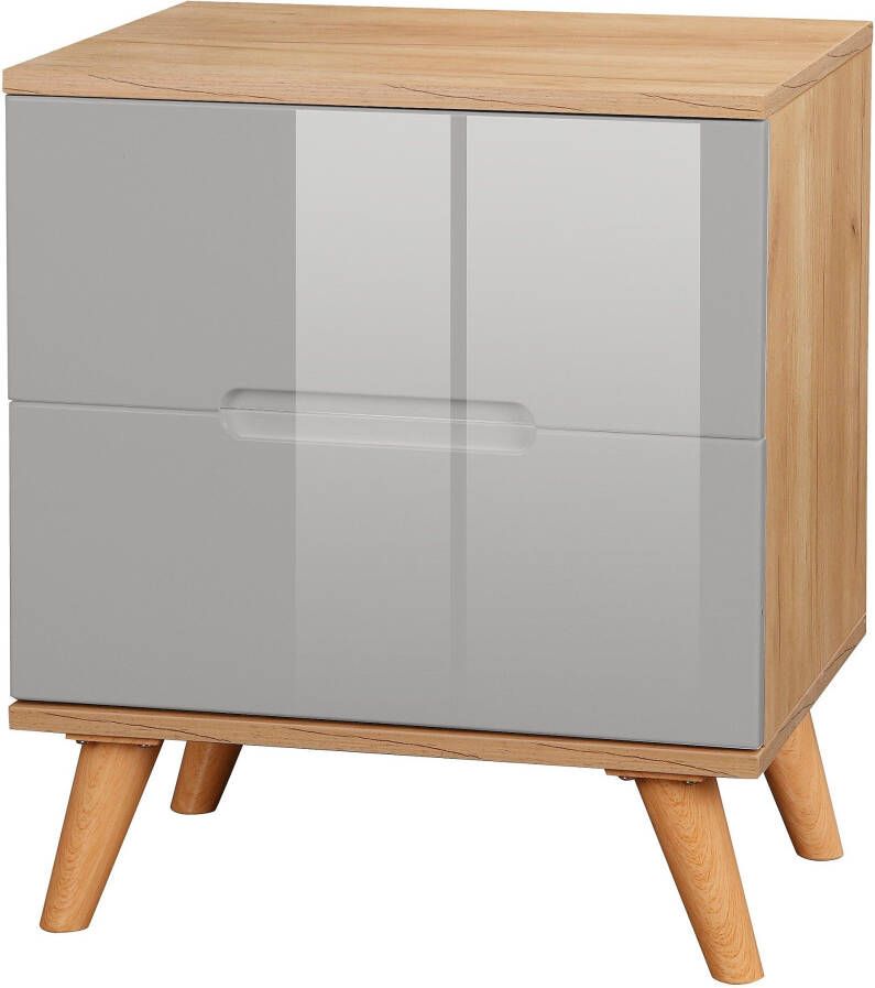 Andas Nachtkastje Lund nachttafel bijzetkast commode met hoogglans fronten Nachtkastje met 2 lades bestseller in Scandinavisch design