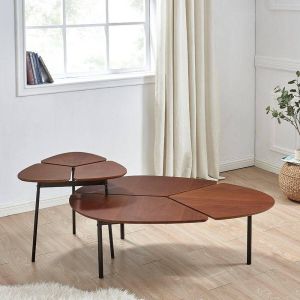 Andas Salontafel Lyra set van 2 tafelblad van mooi fineerhout onderstel van metaal twee in elkaar integreerbare salontafels