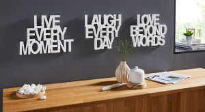 Andas Sierobject voor aan de wand Opschrift Live every Moment Love beyond Words Laugh every Day Wanddecoratie (3 stuks)