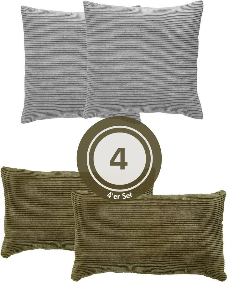 Andiamo Sierkussen Cord kussen Emy 4-delig set kussenhoes met vulling Bankkussen hoekig 40x40 & 30x50 cm ook afzonderlijk verkrijgbaar (4 stuks)