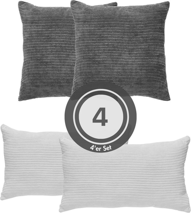 Andiamo Sierkussen Cord kussen Emy 4-delig set kussenhoes met vulling Bankkussen hoekig 40x40 & 30x50 cm ook afzonderlijk verkrijgbaar (4 stuks)