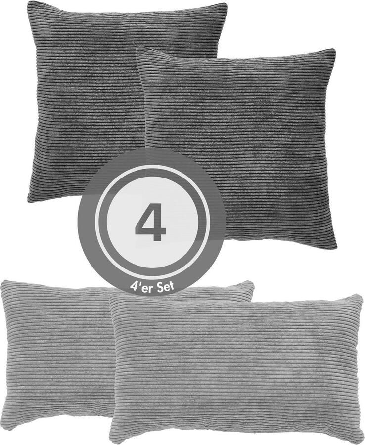 Andiamo Sierkussen Cord kussen Emy 4-delig set kussenhoes met vulling Bankkussen hoekig 40x40 & 30x50 cm ook afzonderlijk verkrijgbaar (4 stuks)