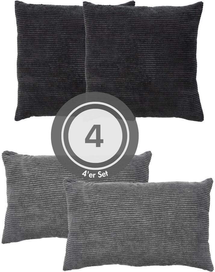 Andiamo Sierkussen Cord kussen Emy 4-delig set kussenhoes met vulling Bankkussen hoekig 40x40 & 30x50 cm ook afzonderlijk verkrijgbaar (4 stuks)