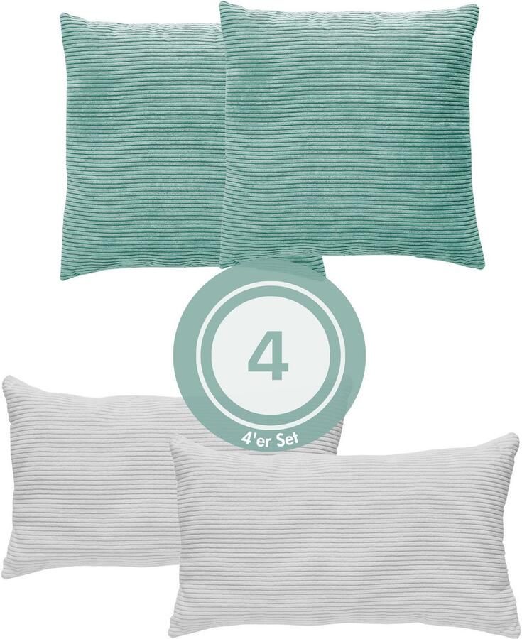 Andiamo Sierkussen Cord kussen Emy 4-delig set kussenhoes met vulling Bankkussen hoekig 40x40 & 30x50 cm ook afzonderlijk verkrijgbaar (4 stuks)