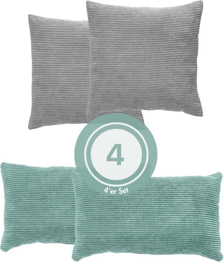 Andiamo Sierkussen Cord kussen Emy 4-delig set kussenhoes met vulling Bankkussen hoekig 40x40 & 30x50 cm ook afzonderlijk verkrijgbaar (4 stuks)