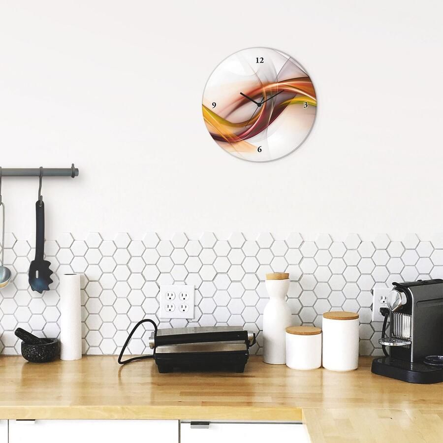 Artland Wandklok Glazen klok rond Abstract design oranje