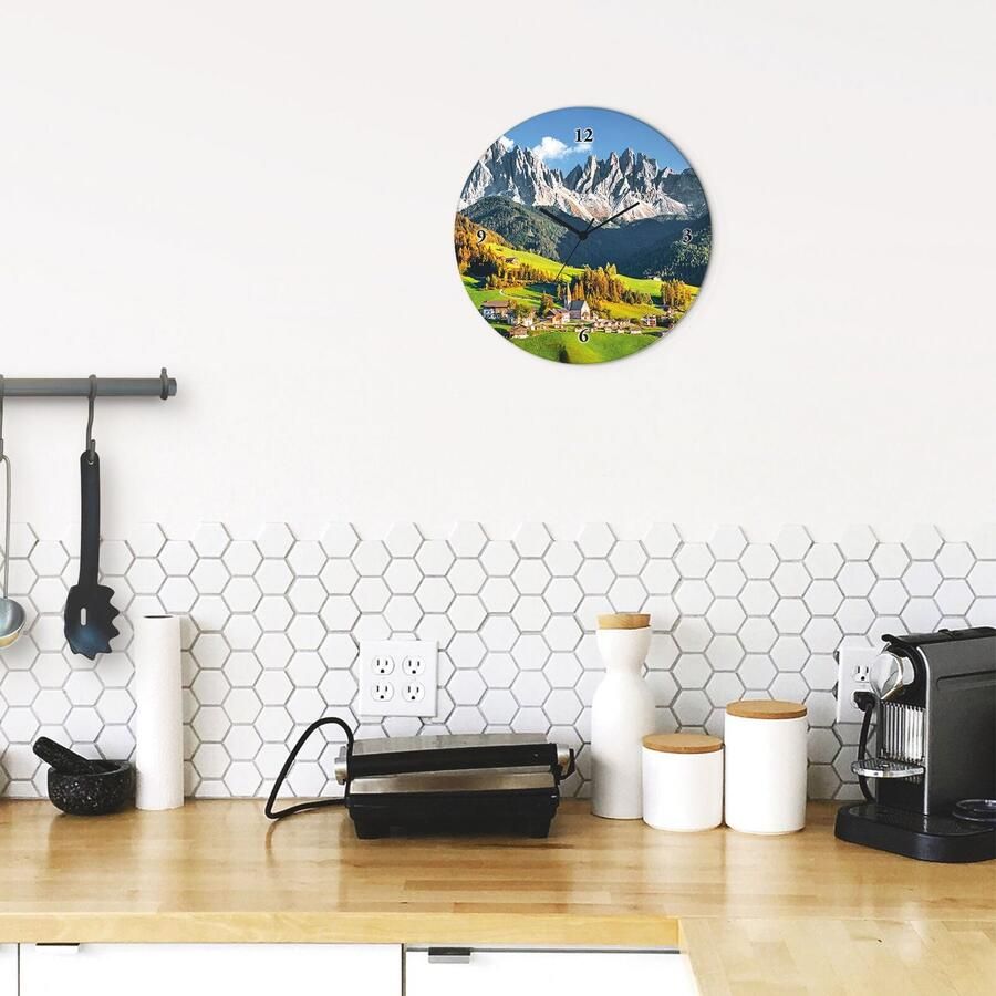 Artland Wandklok Glazen klok rond Alpen bergen Santa Maddalena
