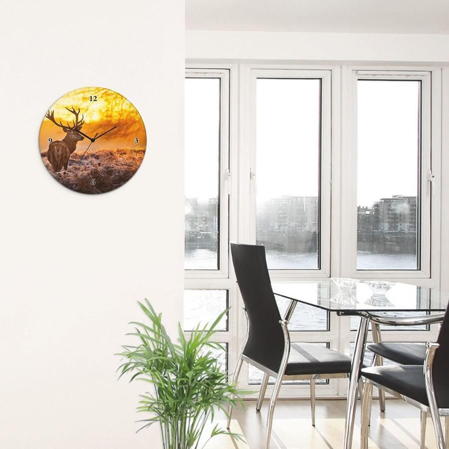 Artland Wandklok Glazen klok rond edelherten