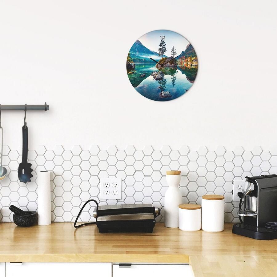 Artland Wandklok Glazen klok rond herfstscène van de Hintersee voor de Alpen