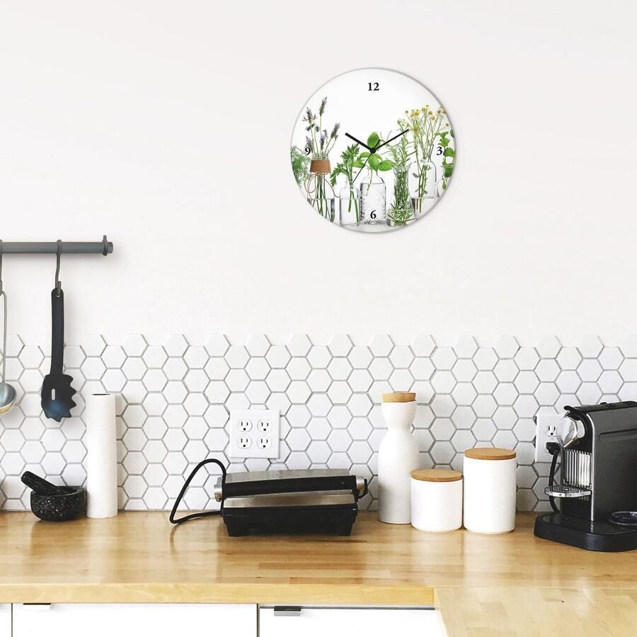 Artland Wandklok Glazen klok rond oliën met kruiden