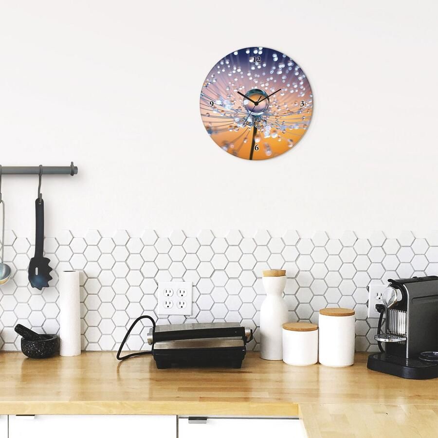 Artland Wandklok Glazen klok rond paardenbloemen dauwdruppel