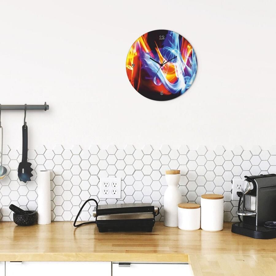 Artland Wandklok Glazen klok rond vuur en ijs