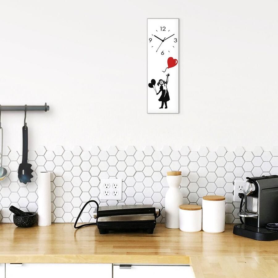 Artland Wandklok Glazen klok silhouet meisje ballon hart