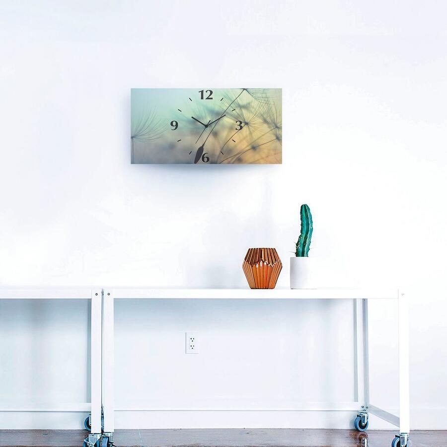 Artland Wandklok Goudkleurige zonsondergang en paardenbloemen