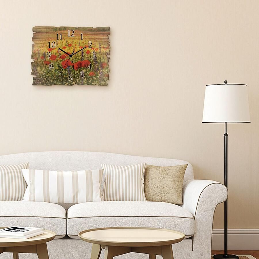 Artland Wandklok Houten klok papaverveld