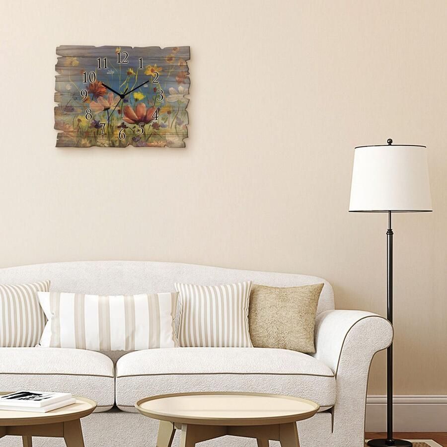 Artland Wandklok Houten klok Weide met wilde bloemen