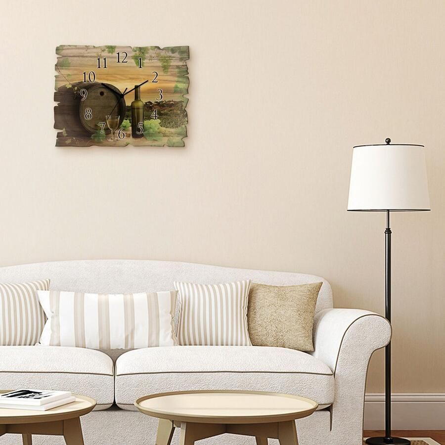 Artland Wandklok Houten klok wijn druiven wijnstokken wijngaard