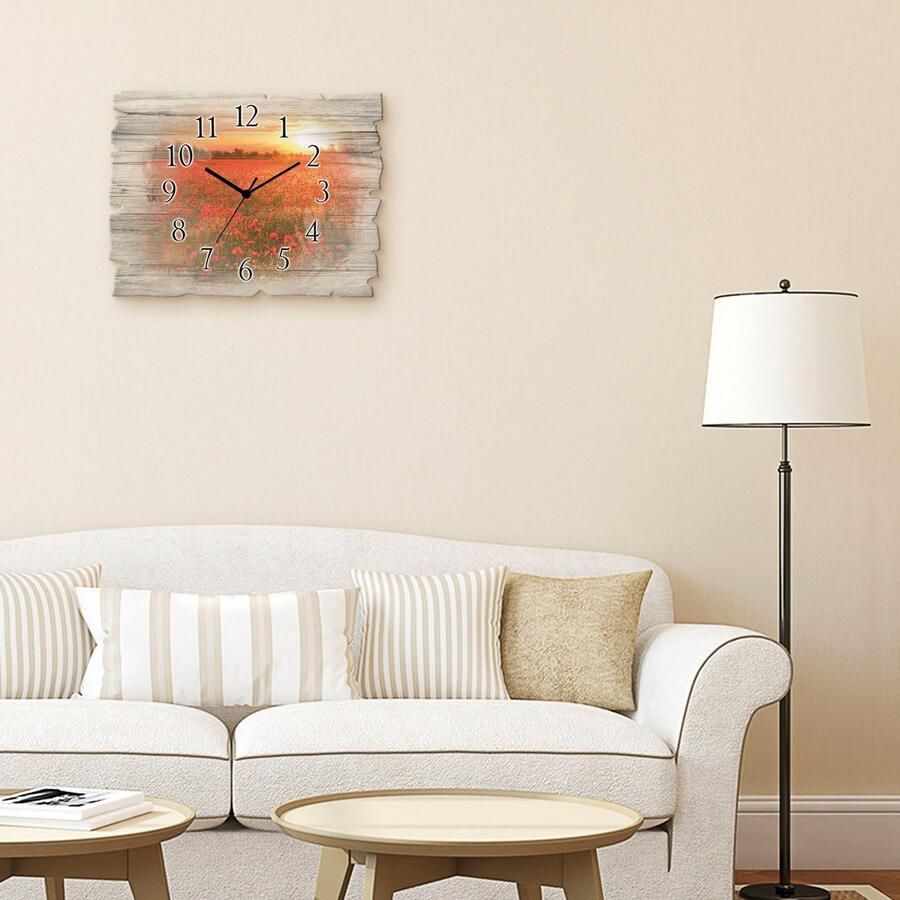 Artland Wandklok Klaprozenveld bij zonsondergang