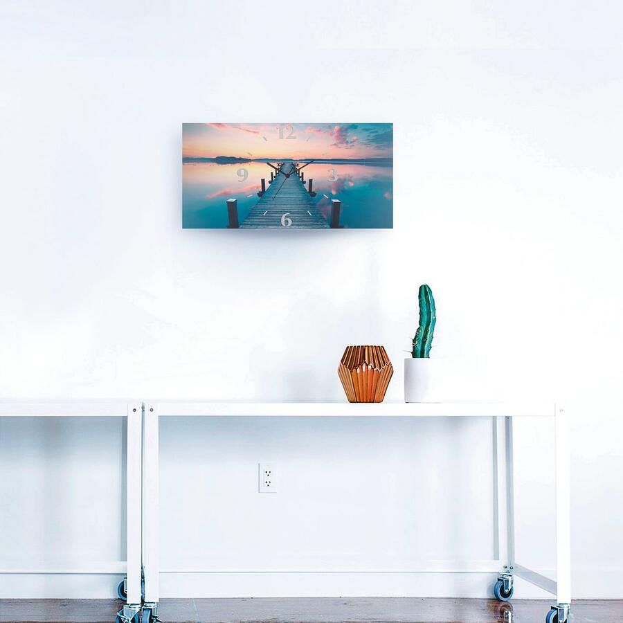 Artland Wandklok Lange pier aan het meer in zonsopkomst