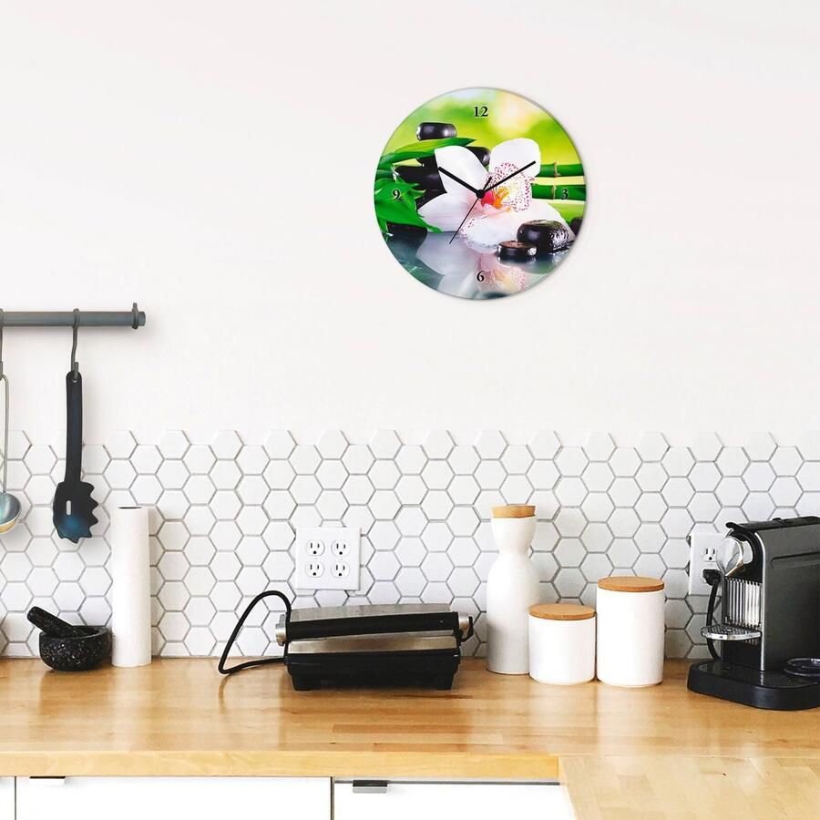 Artland Wandklok Spa stenen bamboe takjes orchidee