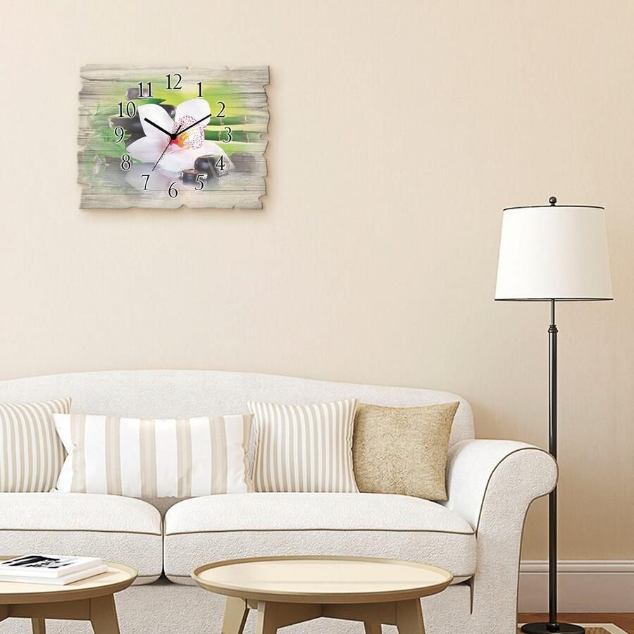 Artland Wandklok Spa stenen bamboe takjes orchidee