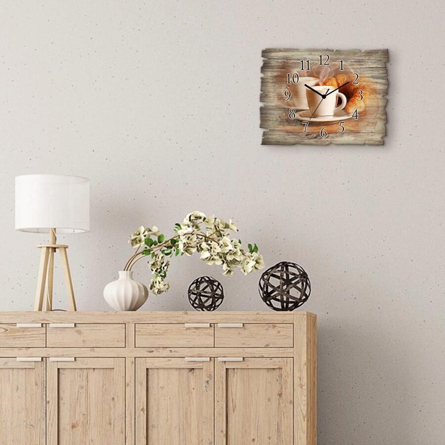 Artland Wandklok Stomende cappuccino en croissant